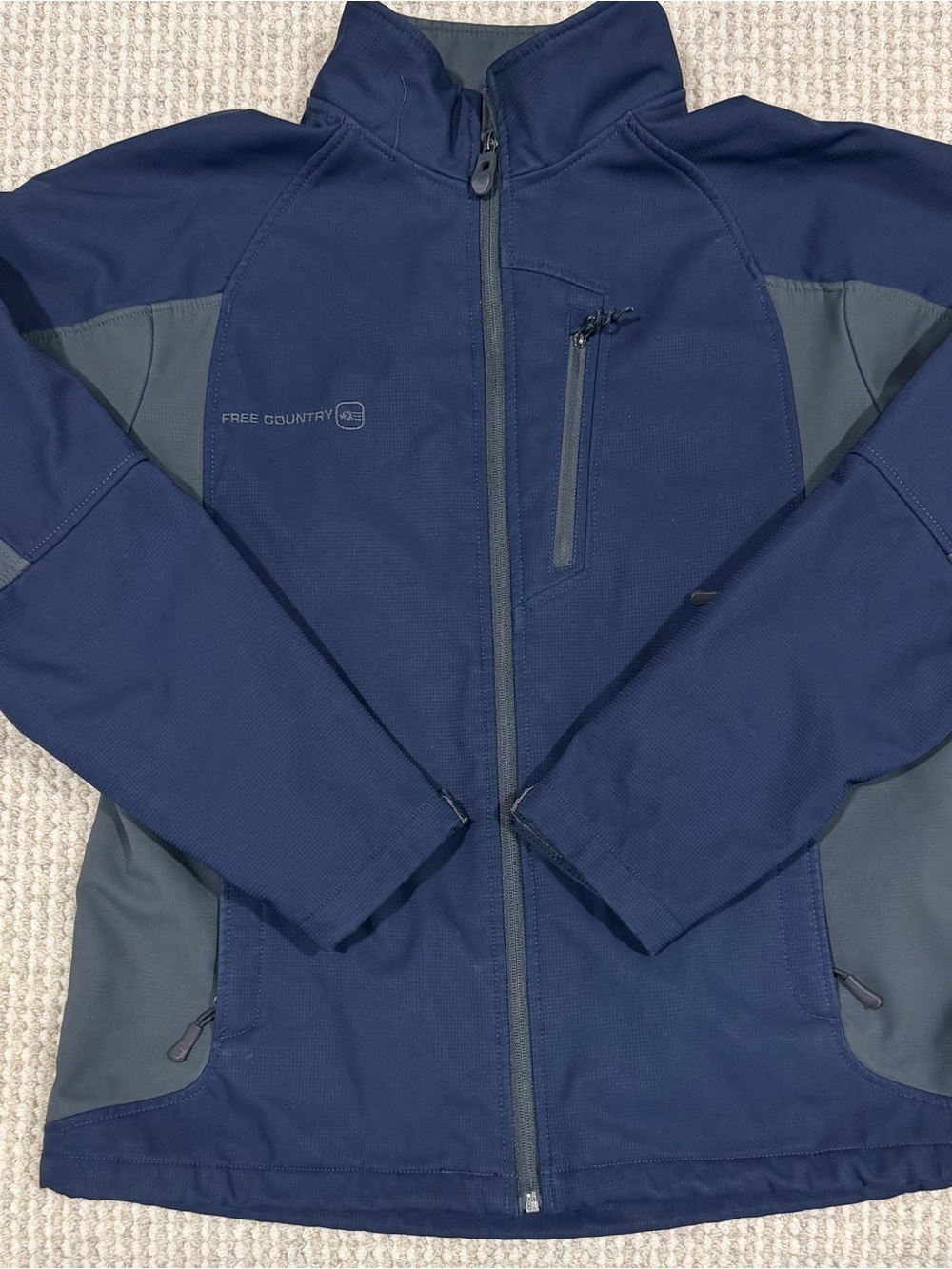 Free Country Men’s Blue/Gray Colorblock Softshell Jacket Full Zip Size M